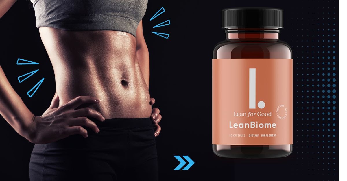 Active healthy lifestyle imagery next to the LeanBiome supplement bottle